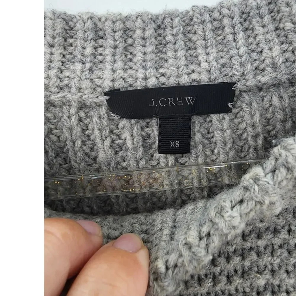 J. CREW Heavy Chunky Knit Wool Sweater 3/4 Length Sleeve Size XS Grey